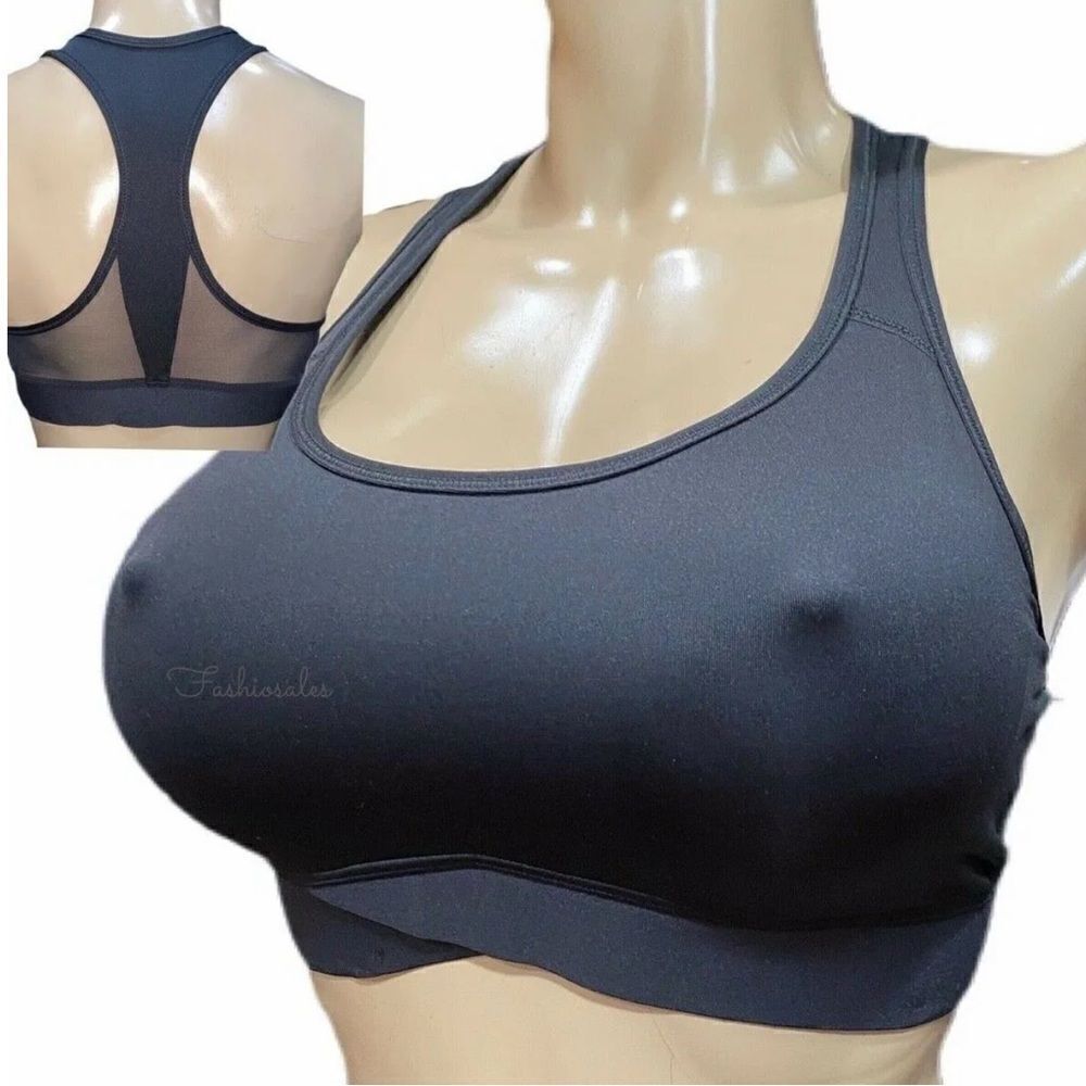 Victorias Secret The Player Unlined Racerback Sport Bra Medium Support Black L